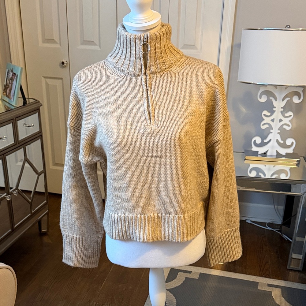 ASOS Women's Beige Sweater with Half-Zip Size XS NWT